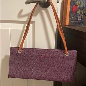 Elegant Leporello Purple Grain Shoulder Bag with Tan Straps